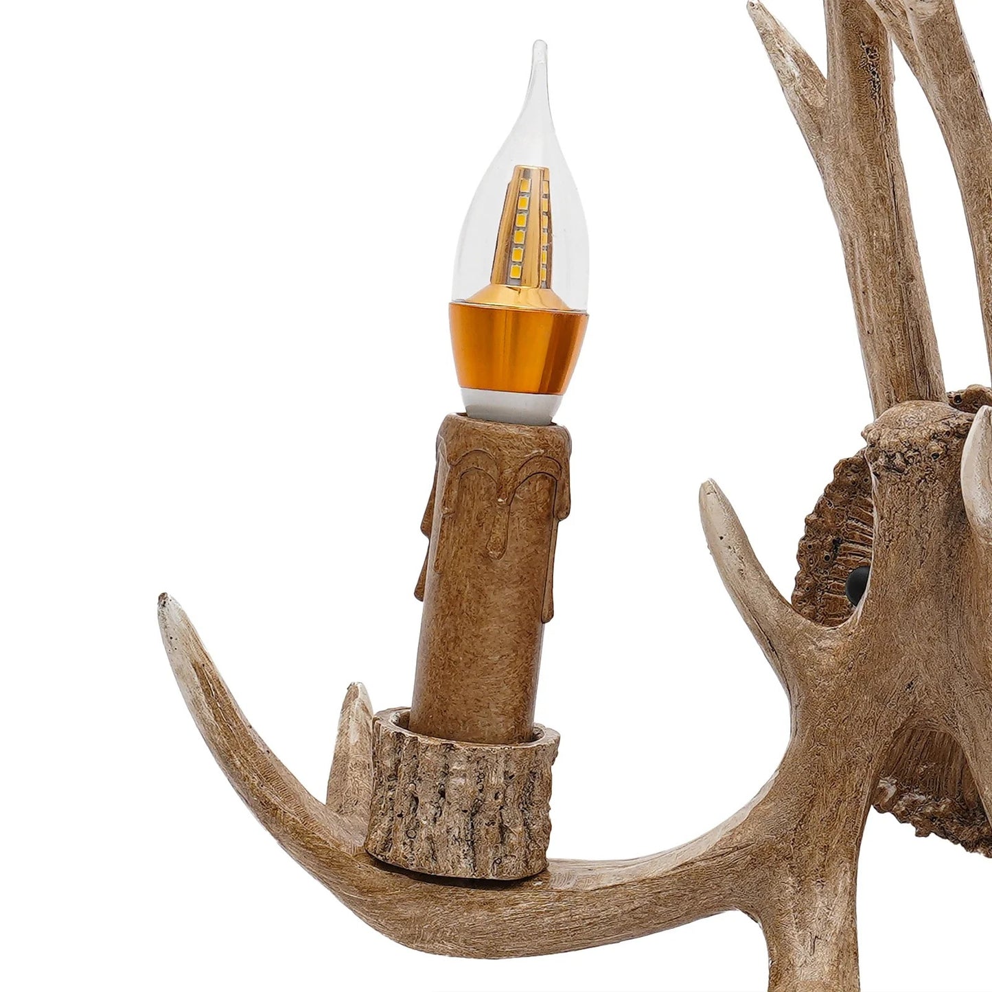Retro Antler Wall Sconce - Wooden Feeling Resin Decorative LED Vintage Deer Light with E14 Bulb Base