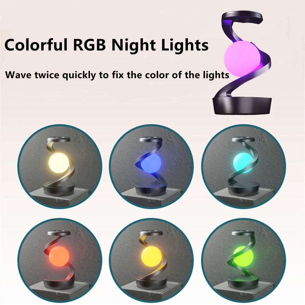 Rotating Floating Lamp with 15W Wireless Charger - RGB Creative Bedside Table Lamp & Night Light