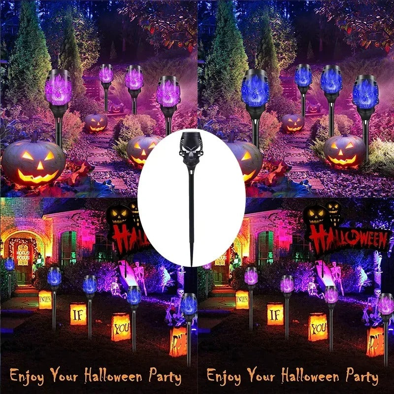 ShadowBrite - Solar Skull LED Flame Lights for Outdoor & Halloween Decor