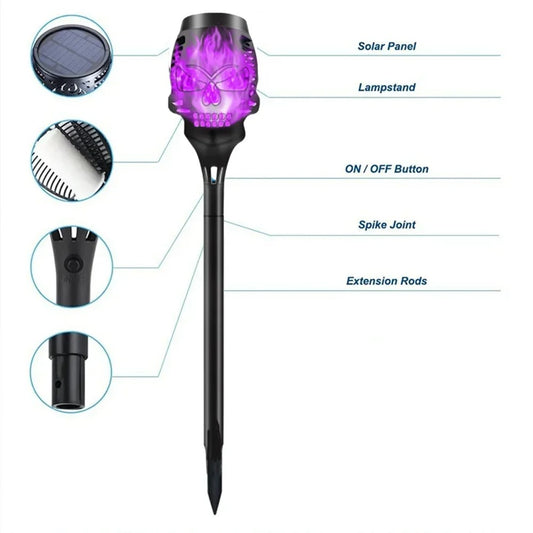 ShadowBrite - Solar Skull LED Flame Lights for Outdoor & Halloween Decor