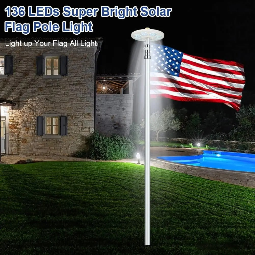 ShineBright - 136 LED Solar Flag Pole Light Outdoor Waterproof