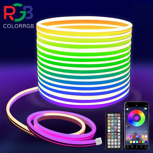 Smart RGB Neon LED Rope Lights - Flexible Strip with APP & Remote Control for Ambiance Lighting