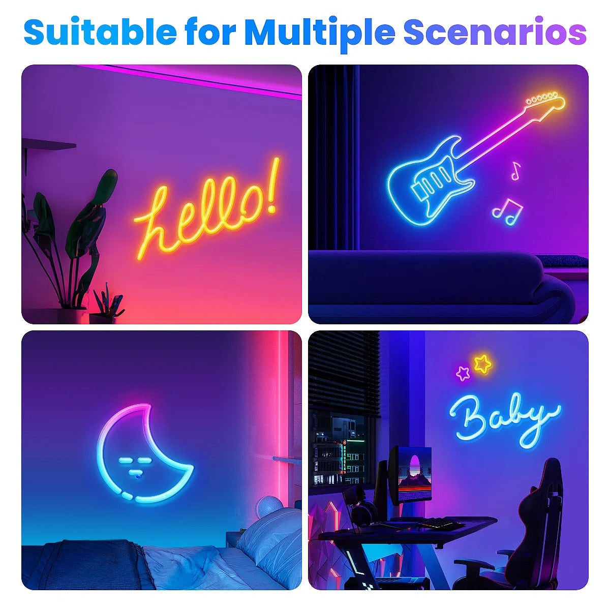 Smart RGB Neon LED Rope Lights - Flexible Strip with APP & Remote Control for Ambiance Lighting