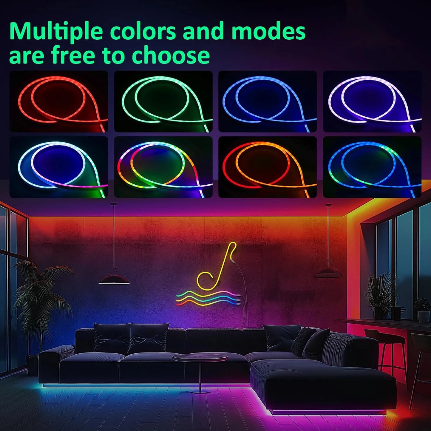Smart RGB Neon LED Rope Lights - Flexible Strip with APP & Remote Control for Ambiance Lighting