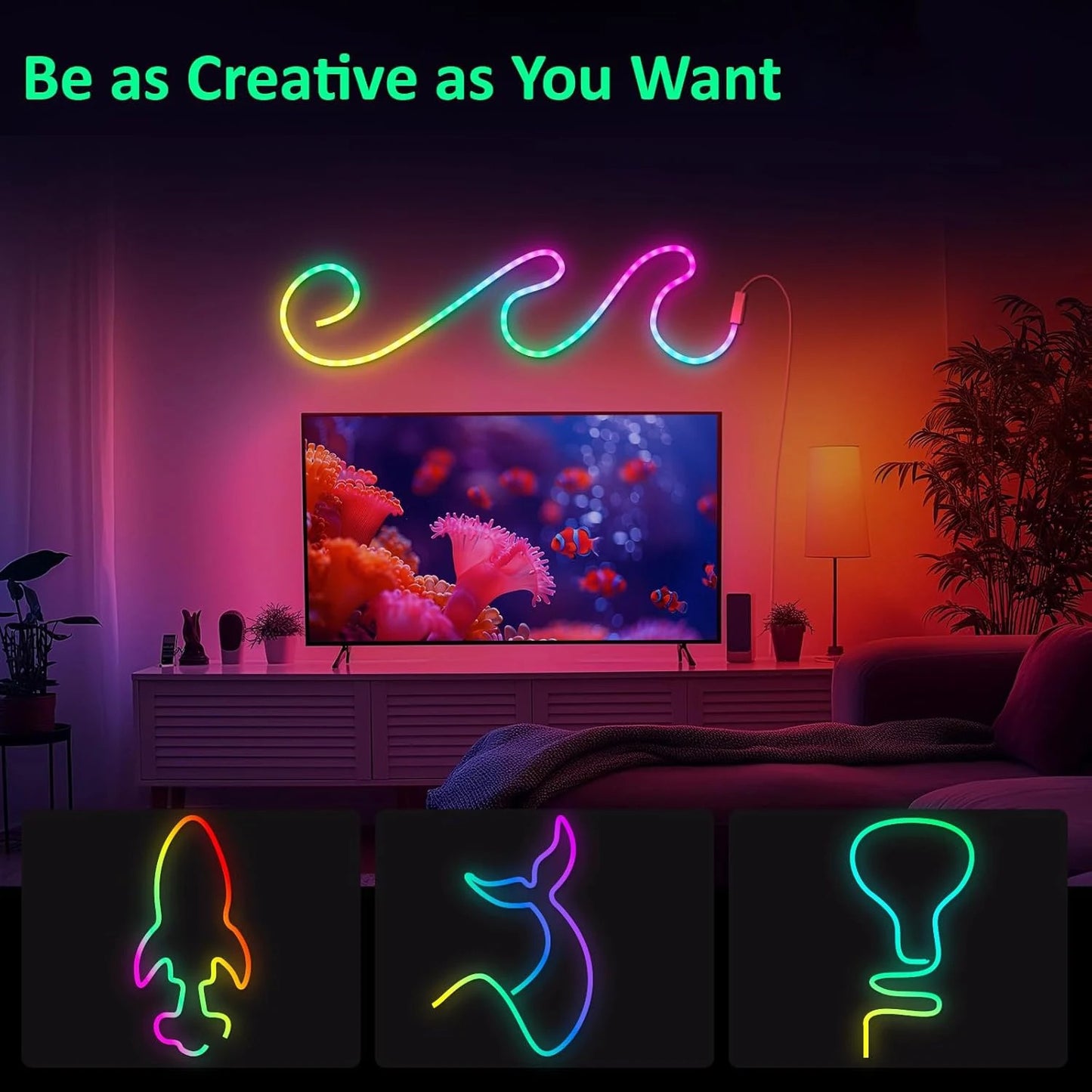 Smart RGB Neon LED Rope Lights - Flexible Strip with APP & Remote Control for Ambiance Lighting