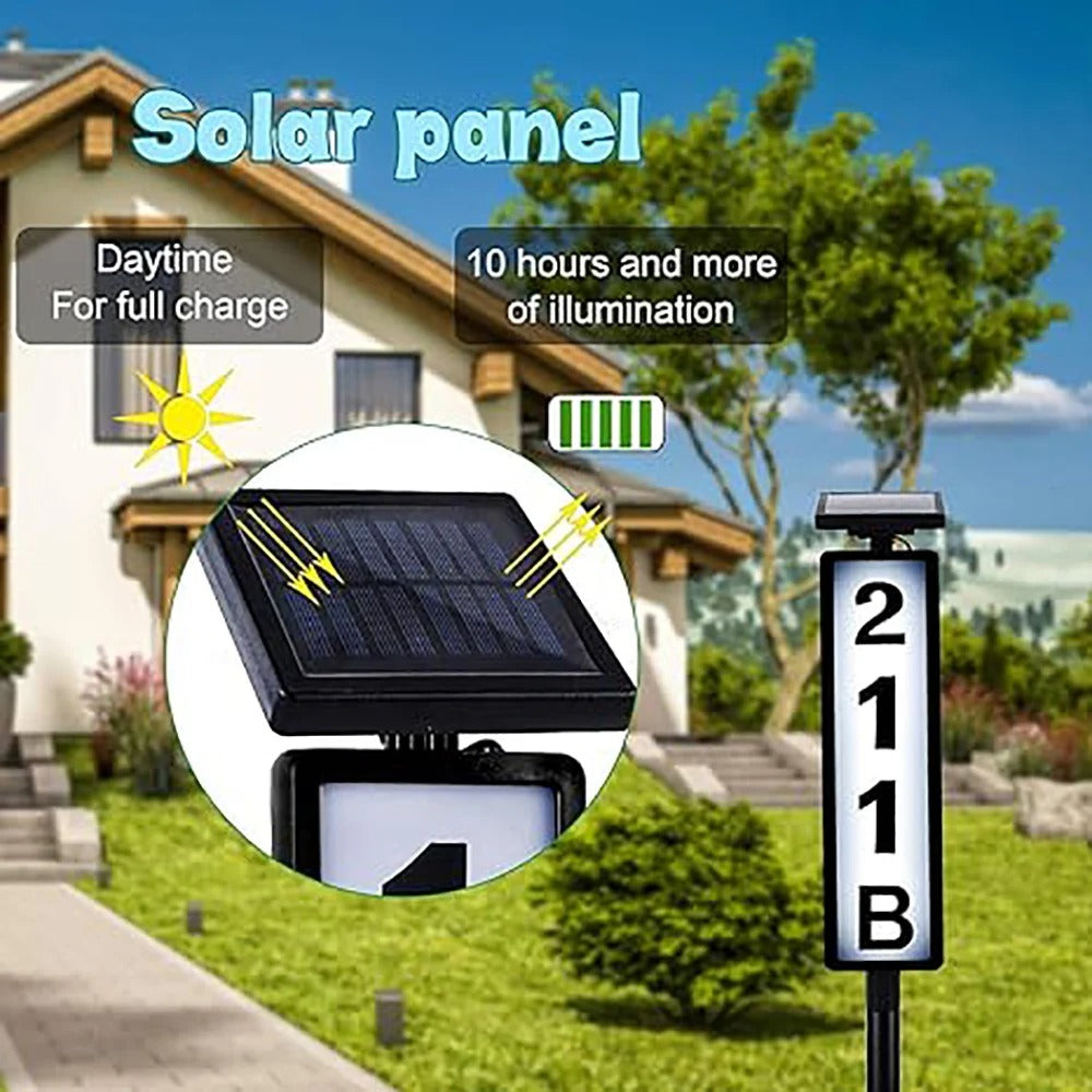 Solar House Number LED Lights - Waterproof Outdoor Address Sign for Home