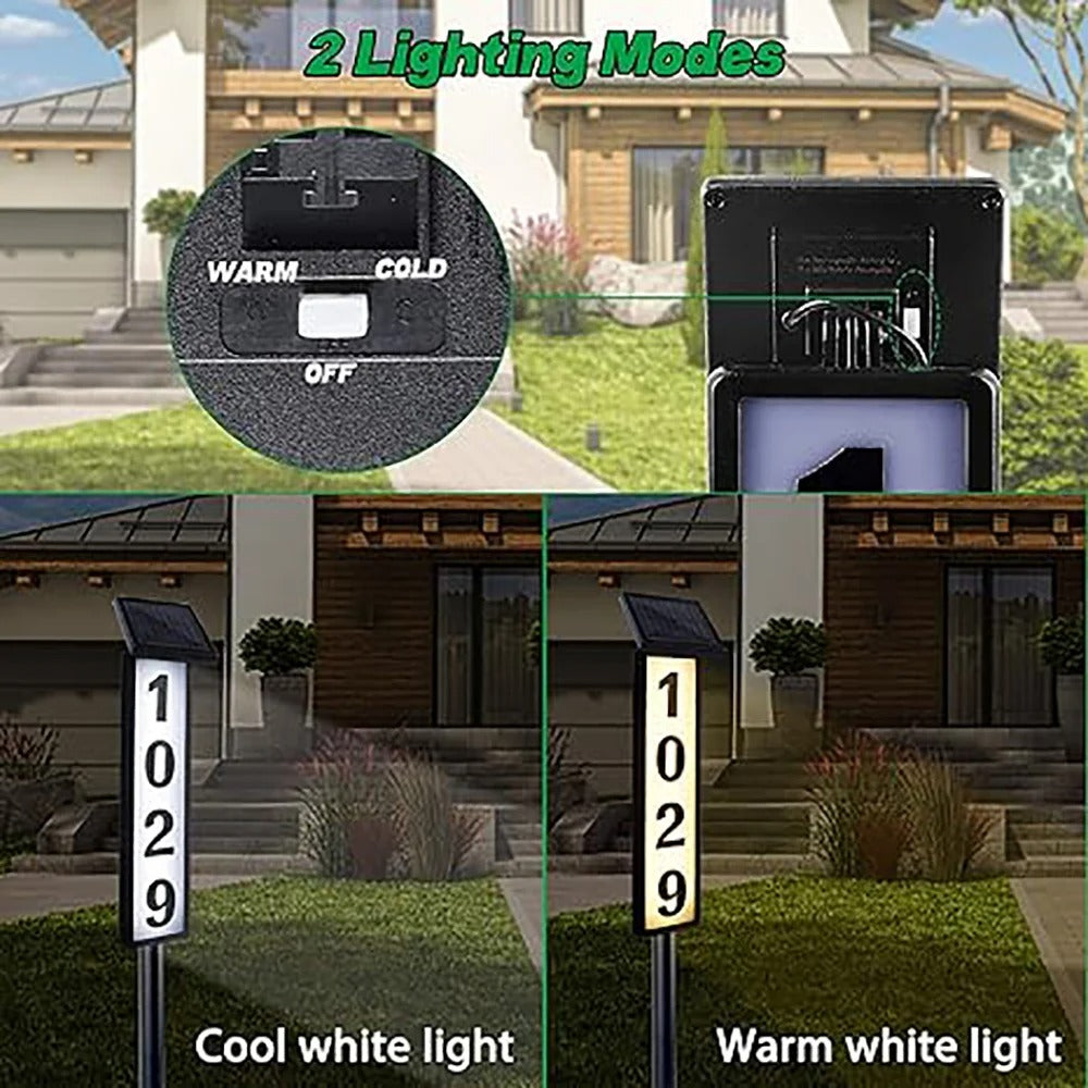 Solar House Number LED Lights - Waterproof Outdoor Address Sign for Home