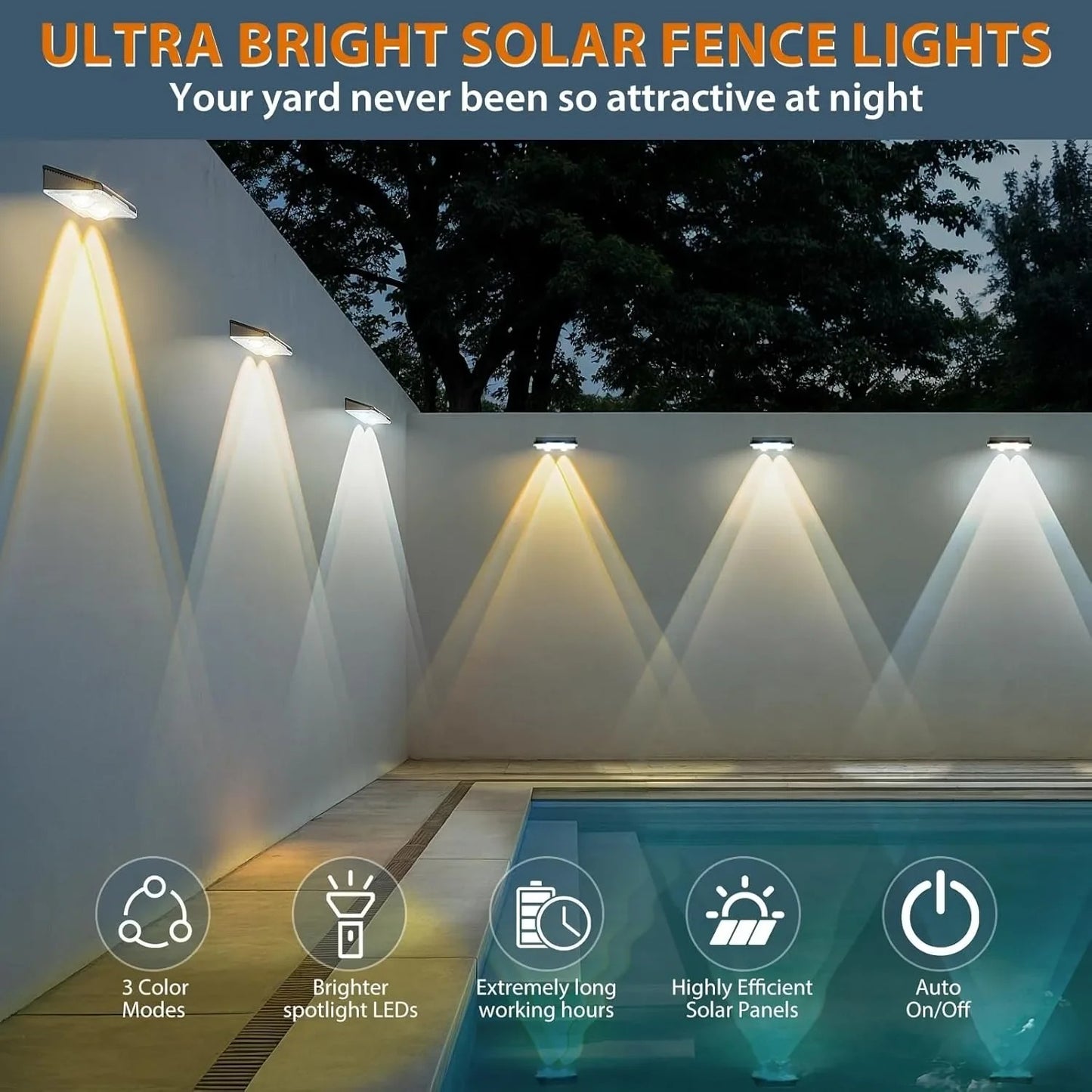 Solar Lights for Fences & Decks - RGB LED Outdoor Waterproof Lights