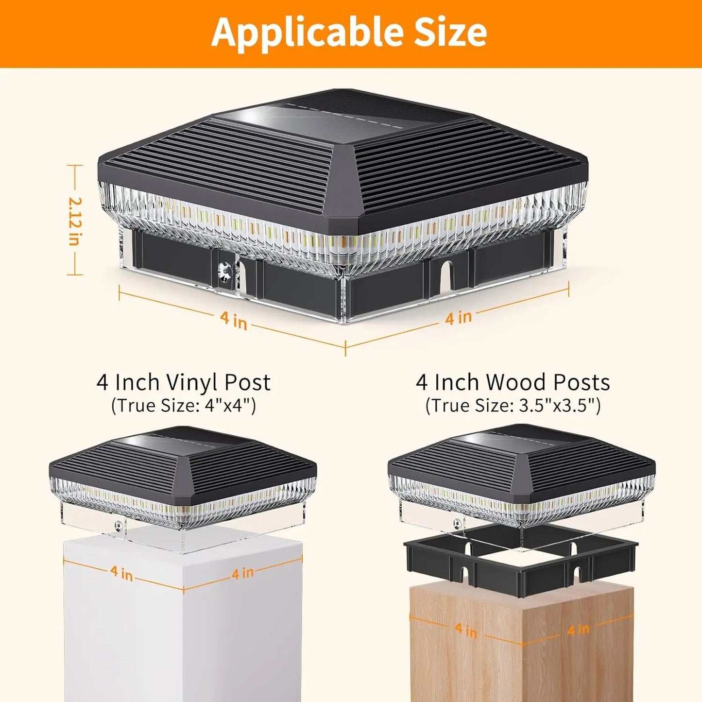 40 LEDs Solar Post Cap Lights 4"x 4"