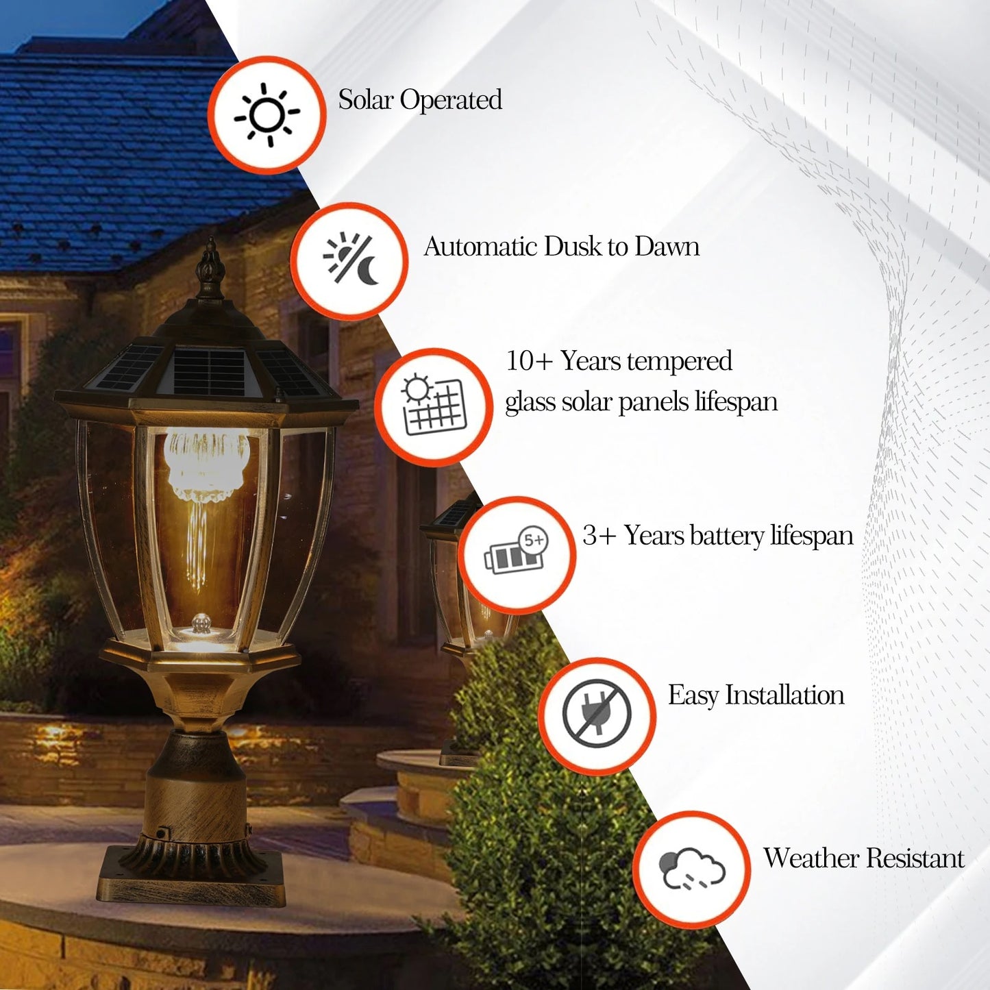 Soluna - Vintage Solar LED Post Light - Waterproof Outdoor Lamp