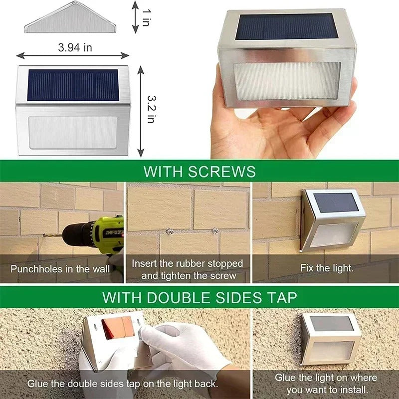 PrimeLights - Stainless Steel Premium LED Solar Deck Step Lights Outdoor Waterproof