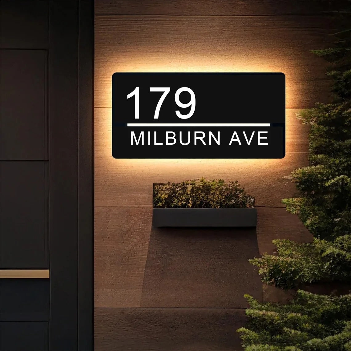 Modern Custom Stainless Steel LED House Number & Street Name Sign - Outdoor Waterproof