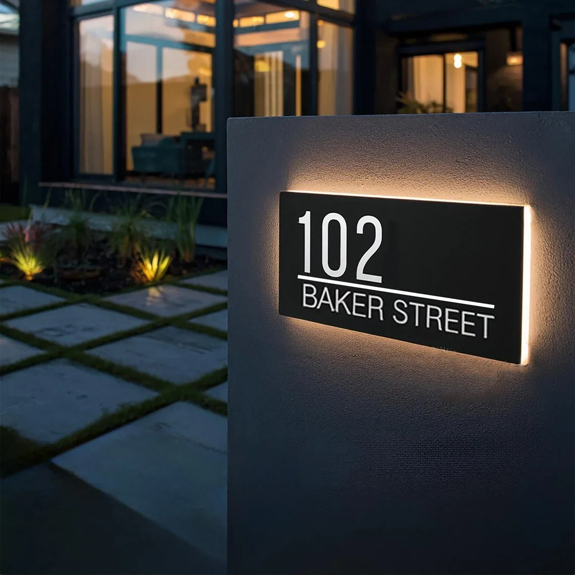 Modern Custom LED House Number & Address Sign - Stainless Steel Neon Backlight, Waterproof for Outdoor Display