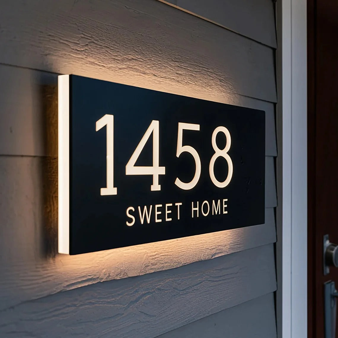 Modern Custom Stainless Steel LED House Number & Street Name Sign - Outdoor Waterproof