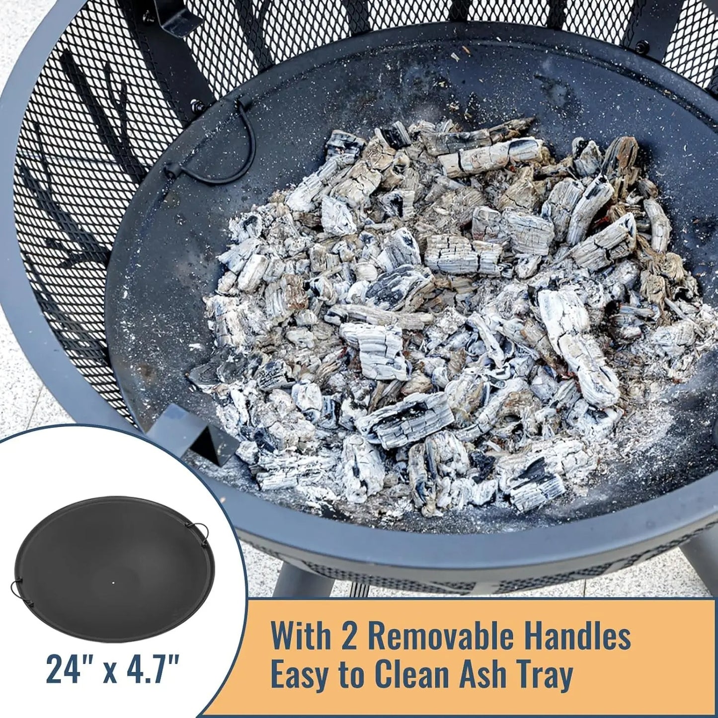 Sunflame - 35-Inch Outdoor Wood Burning Fire Pit with BBQ Grill & Spark Screen