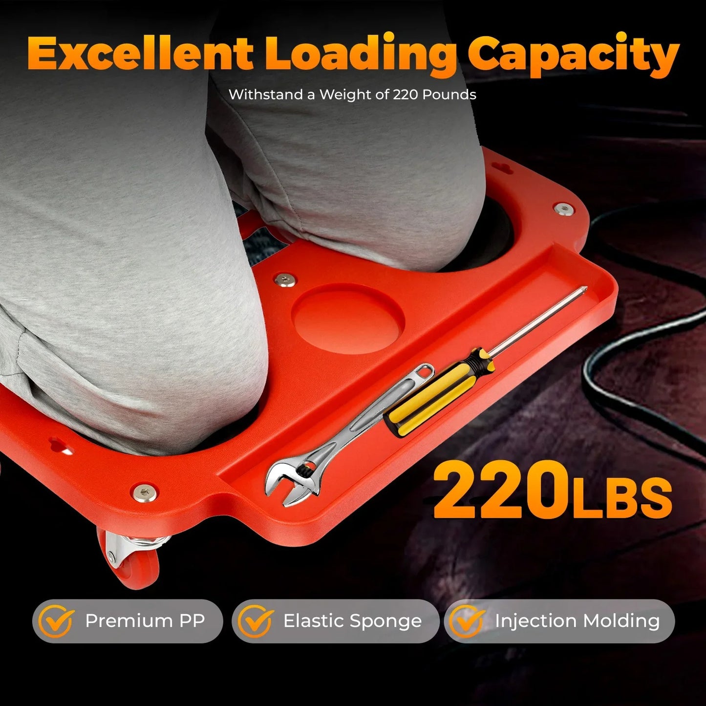 SureFoot Rolling Knee Pad Cart with Swivel Wheels & Collapsible Frame