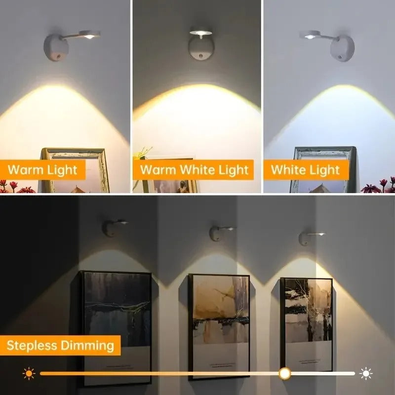 USB Rechargeable Wireless Wall Light - Rotatable Dimmable LED Spotlight with Motion Sensor for Lighting Paintings, Pictures