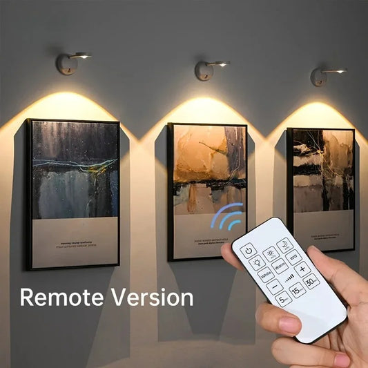 USB Rechargeable Wireless Wall Light - Rotatable Dimmable LED Spotlight with Motion Sensor for Lighting Paintings, Pictures