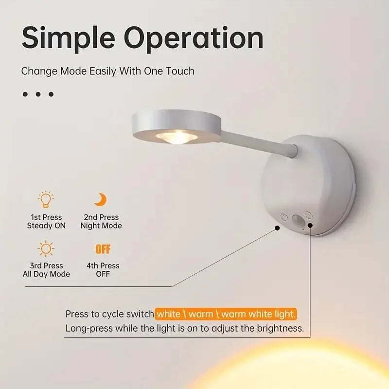 USB Rechargeable Wireless Wall Light - Rotatable Dimmable LED Spotlight with Motion Sensor for Lighting Paintings, Pictures