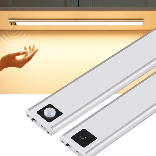 Ultra-thin USB Rechargeable LED Cabinet Light with Motion Sensor - Aluminum Portable Night Lamp