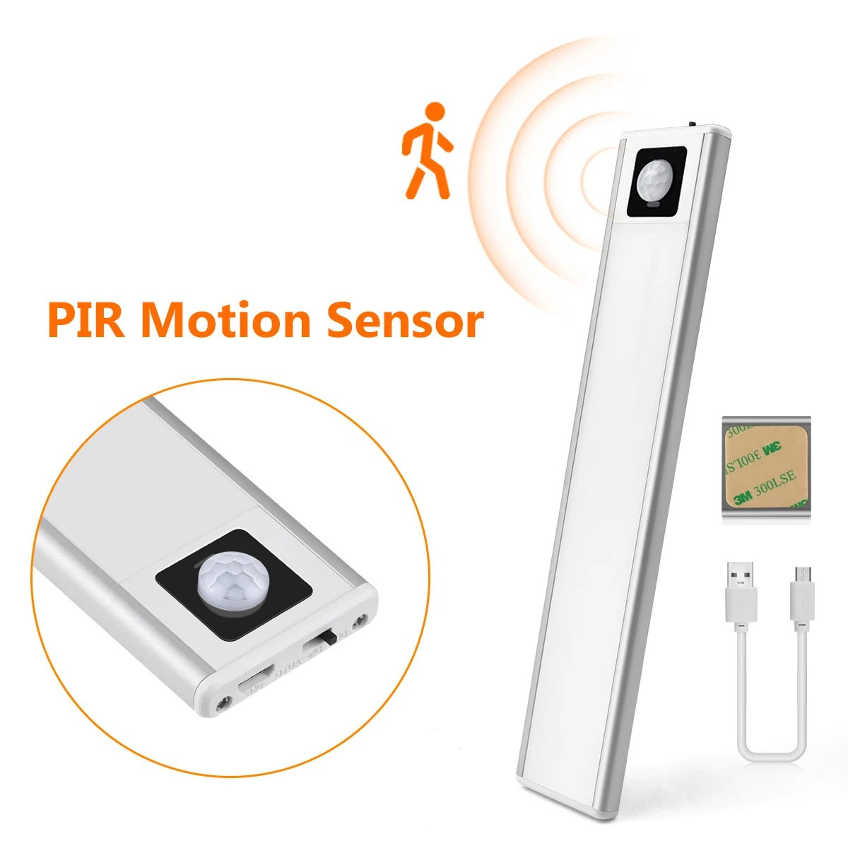 Ultra-thin USB Rechargeable LED Cabinet Light with Motion Sensor - Aluminum Portable Night Lamp