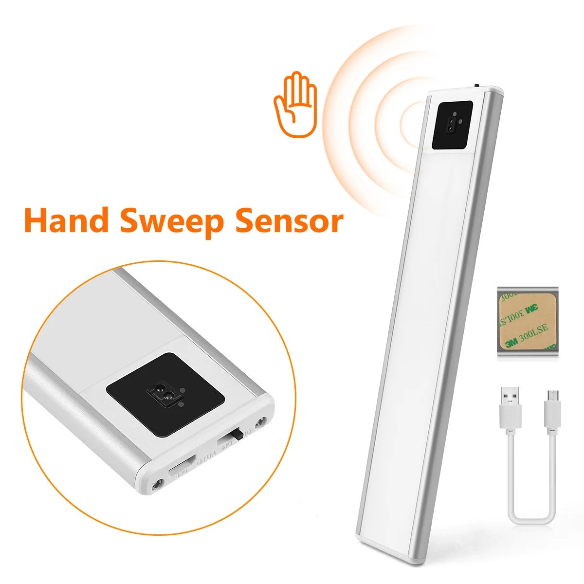 Ultra-thin USB Rechargeable LED Cabinet Light with Motion Sensor - Aluminum Portable Night Lamp