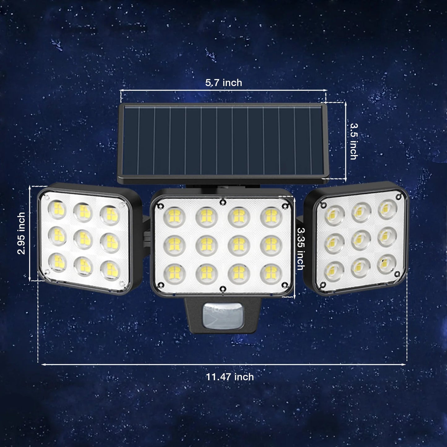 Ultra Bright 3000LM Solar Security Lights, 3-Head Motion Sensor Outdoor LED Floodlight