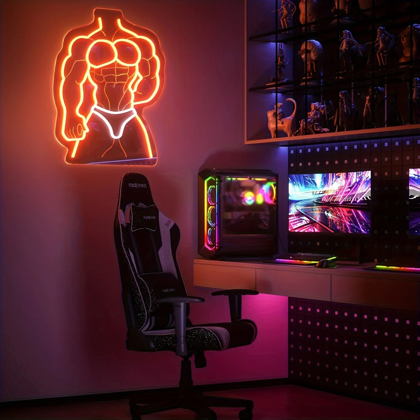 VividLite Muscle Man LED Neon Sign - Aesthetic Wall Decor for Gym & Home