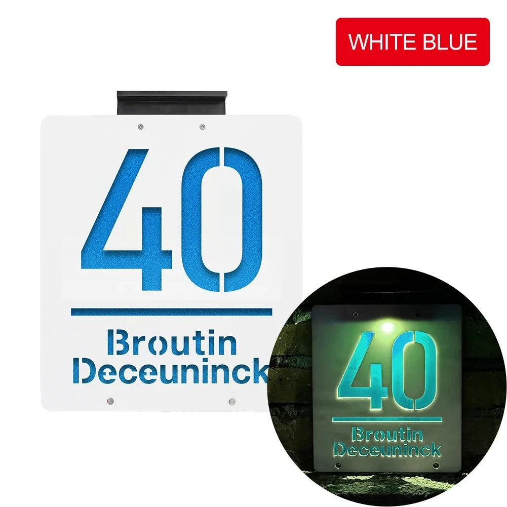 Customized 3D Solar Outdoor Door Plate - Personalized LED Light Illuminated House Number & Address Sign