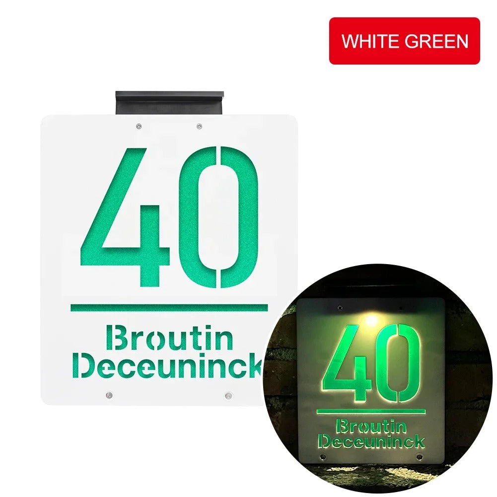 Customized 3D Solar Outdoor Door Plate - Personalized LED Light Illuminated House Number & Address Sign