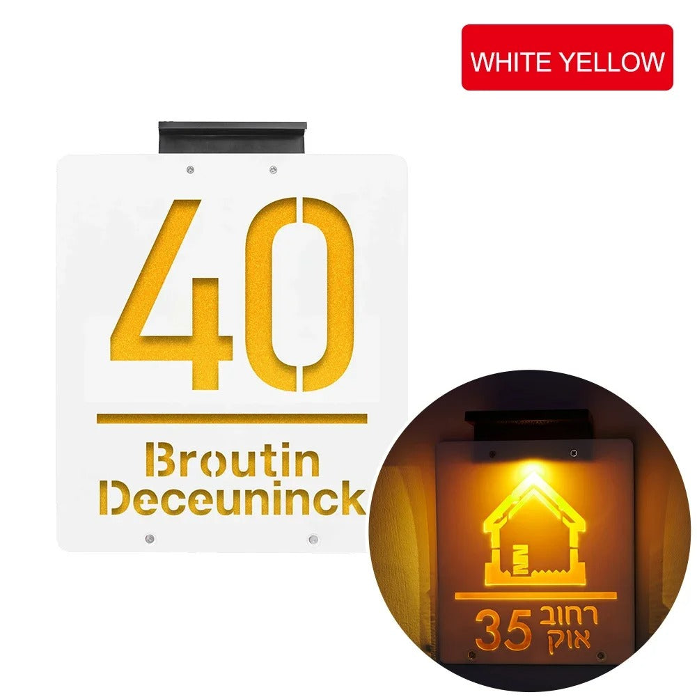 Customized 3D Solar Outdoor Door Plate - Personalized LED Light Illuminated House Number & Address Sign