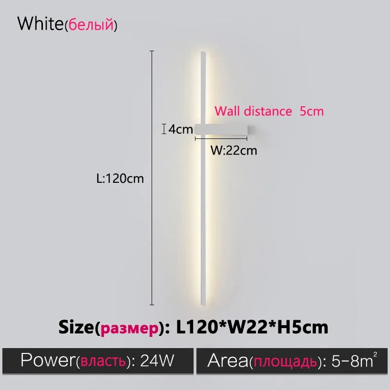 Black Long Strip Wall Lamp - Modern Minimalist LED Wall Light for Bedroom Bedside Decor