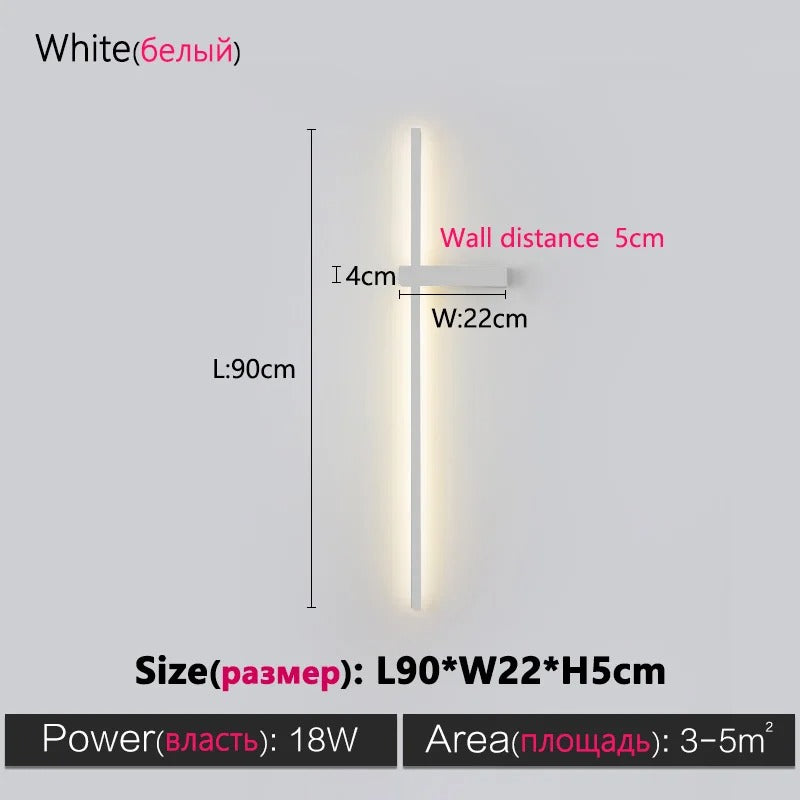 Black Long Strip Wall Lamp - Modern Minimalist LED Wall Light for Bedroom Bedside Decor