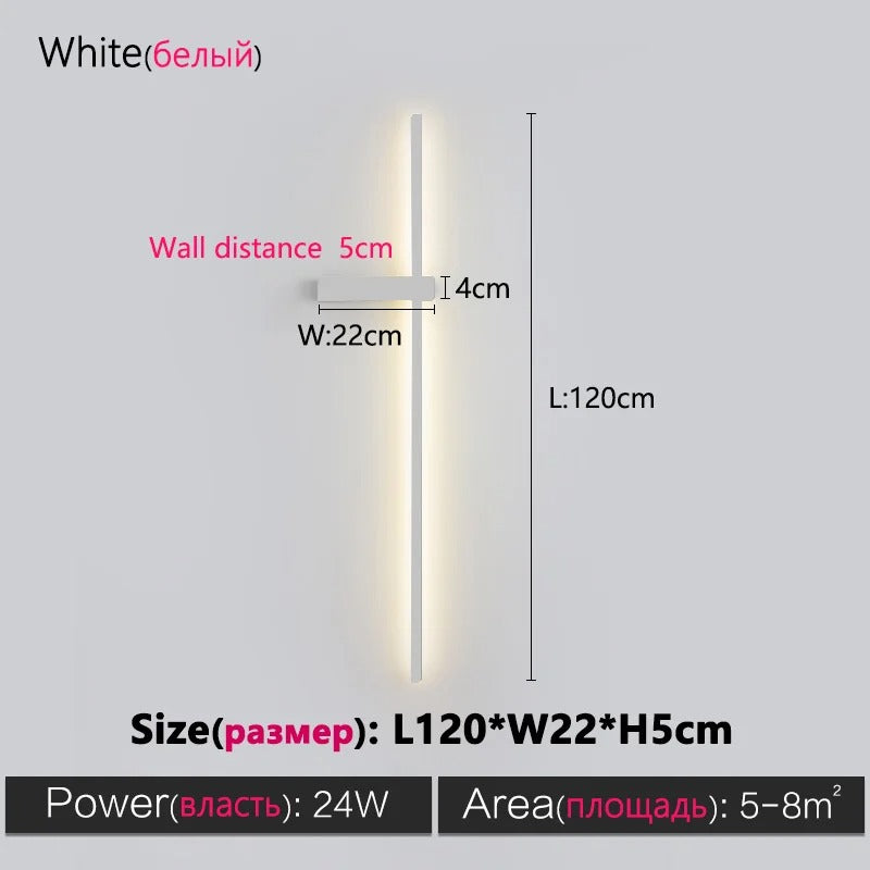 Black Long Strip Wall Lamp - Modern Minimalist LED Wall Light for Bedroom Bedside Decor