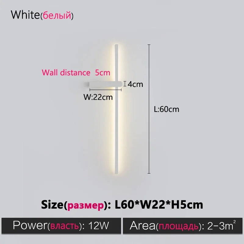 Black Long Strip Wall Lamp - Modern Minimalist LED Wall Light for Bedroom Bedside Decor