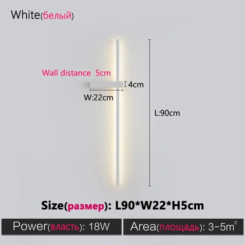 Black Long Strip Wall Lamp - Modern Minimalist LED Wall Light for Bedroom Bedside Decor