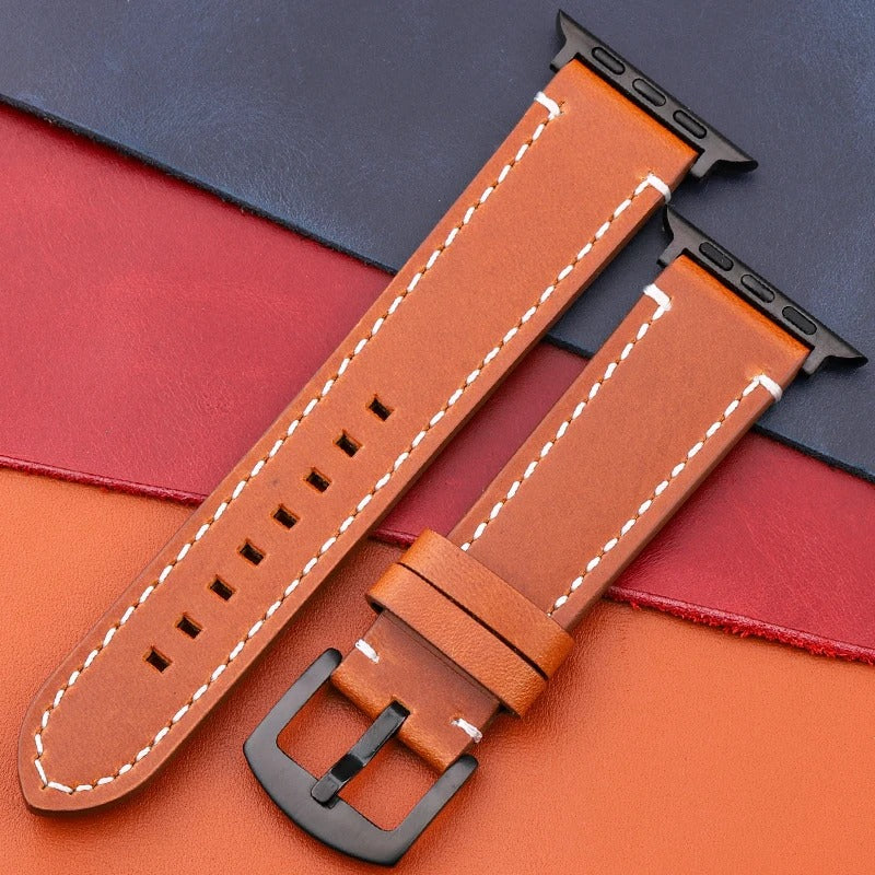 LuxeCraft - Genuine Leather Watch Strap for Apple Watch Series SE & 4–7