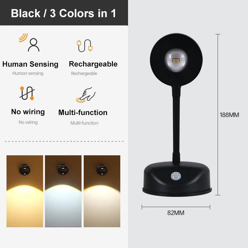 USB Rechargeable Wireless Wall Light - Rotatable Dimmable LED Spotlight with Motion Sensor for Lighting Paintings, Pictures