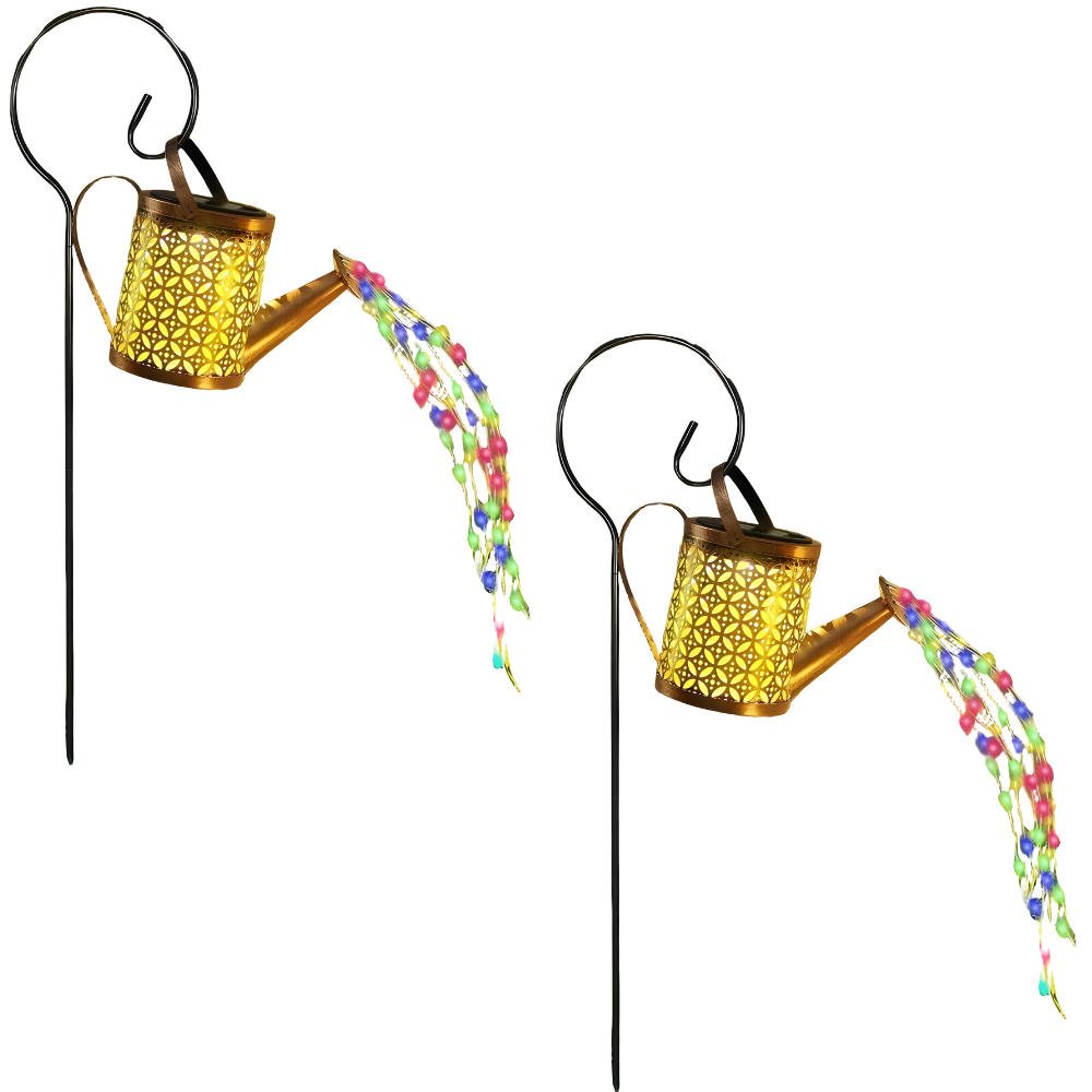 Metal Solar Watering Can Lanterns with Hooks | Waterproof LED Lights Outdoor Garden Decorative Lamps