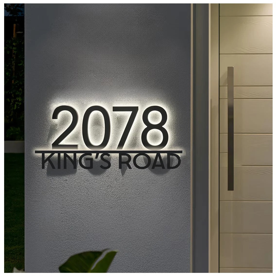 Stainless Steel LED Custom House Number & Address Sign - Modern Waterproof Neon Backlight for Stylish Outdoor Display