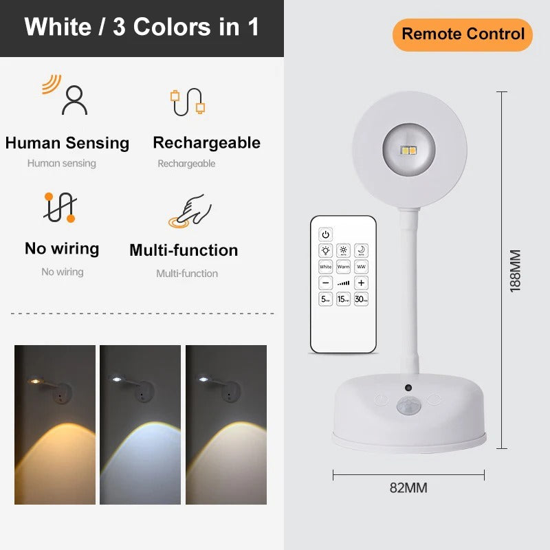 USB Rechargeable Wireless Wall Light - Rotatable Dimmable LED Spotlight with Motion Sensor for Lighting Paintings, Pictures