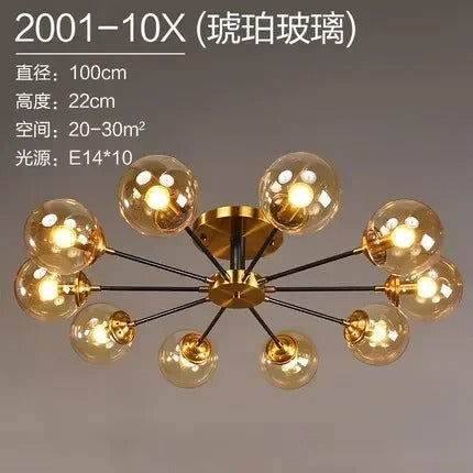 LumiStyle - Modern LED Glass Ball Pendant Light Gold Retro Ceiling Fixture