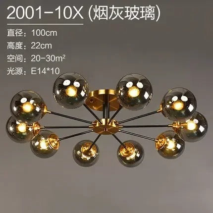 LumiStyle - Modern LED Glass Ball Pendant Light Gold Retro Ceiling Fixture