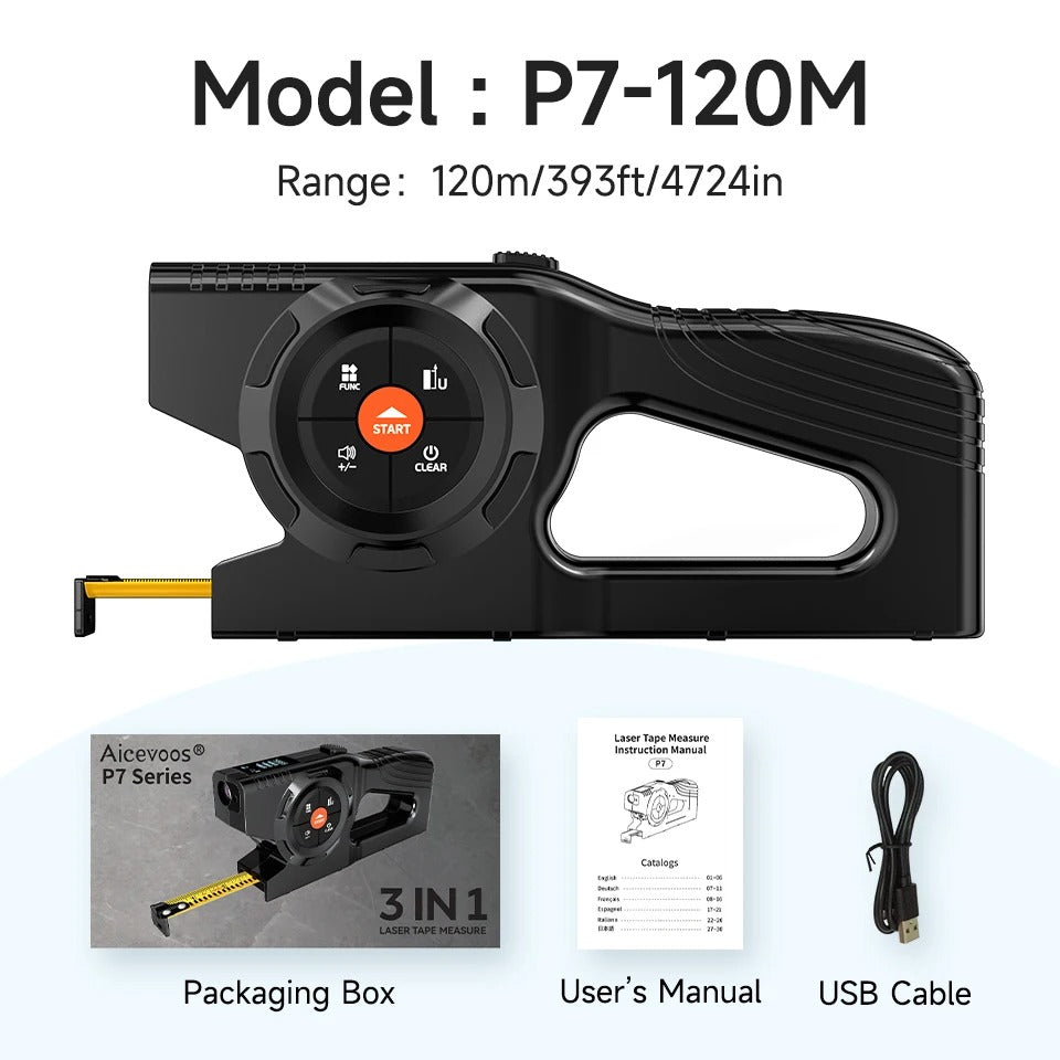 Aicevoos 4-in-1 Laser Tape Measure & Distance Meter with Digital LCD Display