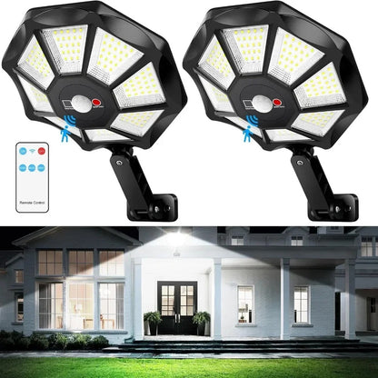 168-LED 6500K Solar Flood Lights With Motion Sensor Outdoor Waterproof