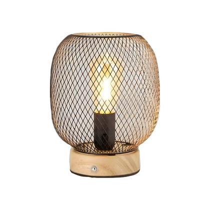 Vintage Style Metal Cage Table Lamp With LED Bulb, Portable Wireless, Dimmable Touch Bedside, Rechargeable