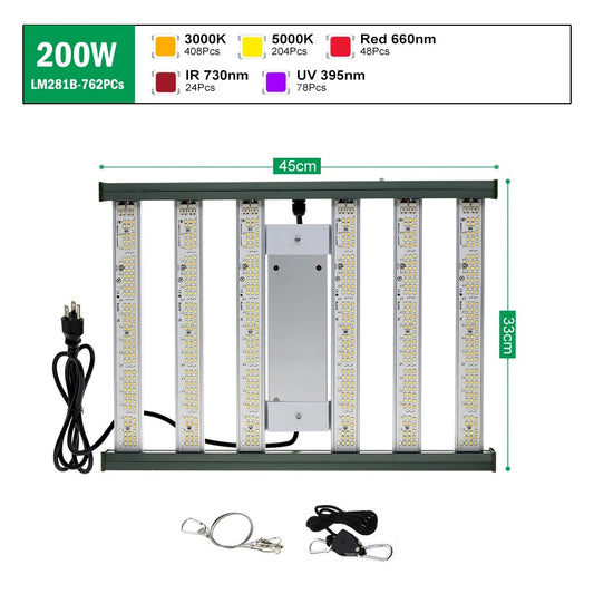 Indoor Plant Grow Light - 120W/200W Dimmable Full Spectrum LED with High PPFD