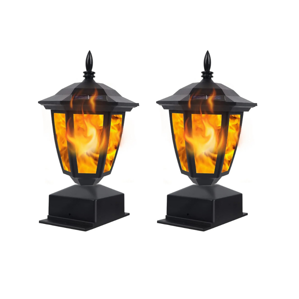 EnchantGlow 12-LED Solar Flame Post Light - Flickering Lamp Outdoor Waterproof