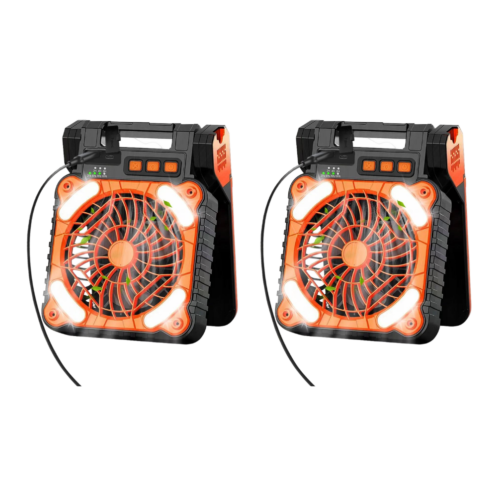 Multifunctional Solar Fan, Portable Rechargeable Fan with LED Light & Power Bank USB-C Charging for Outdoor