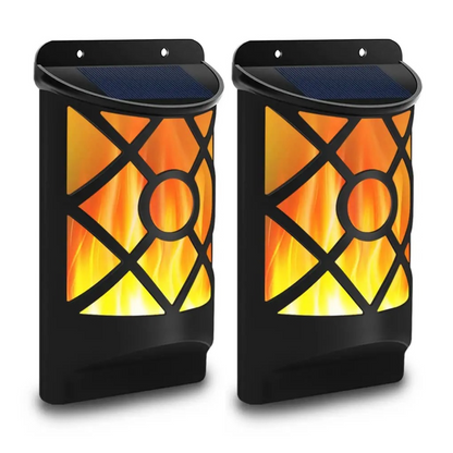96-LED Solar Flame Wall Lights Outdoor Waterproof IP65 - Flickering Torch Effect for Garden Patio, Fence, Deck